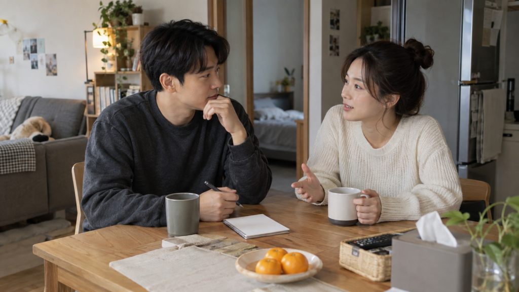 동거 전 생활비와 집안일 등 함께 사는 방식을 이야기하는 30대 커플